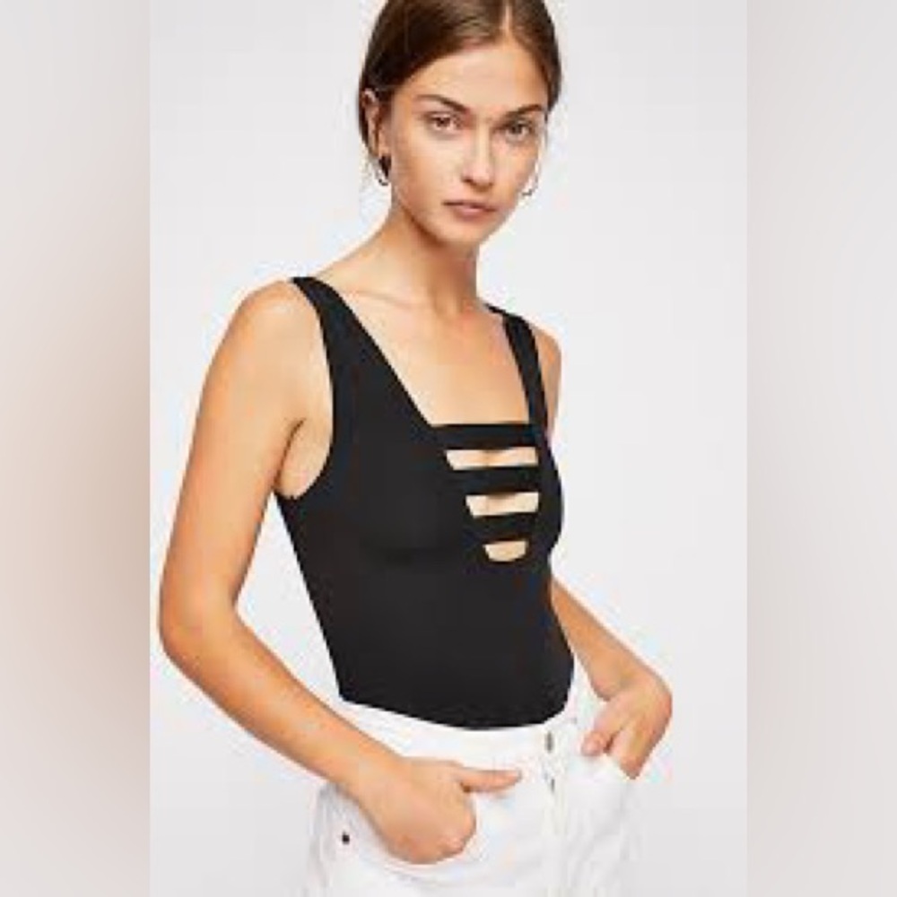 Trac Black Sleeveless Cut Out Bodysuit